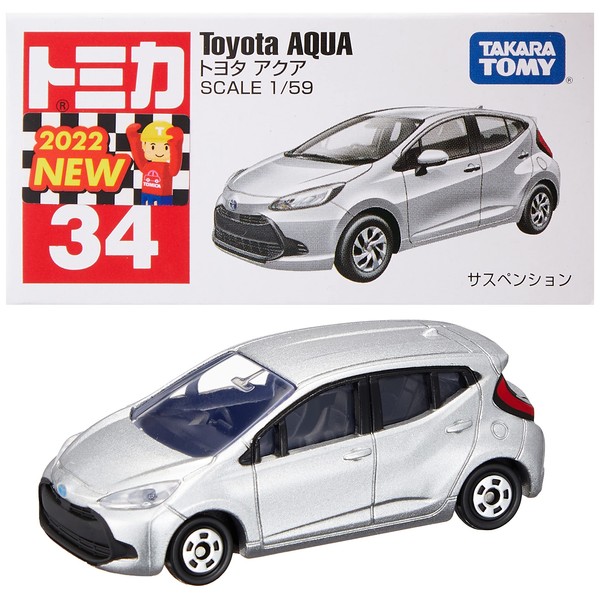 Takara Tomy Tomica No. 34 Toyota Aqua (Box), Mini Car, Toy, Boys, Ages 3 and Up, Boxed, Pass Toy Safety Standards, ST Mark Certified, Tomica Takara Tomy