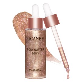 UCANBE Iluminador corporal hidratante con brillo, gotas luminizadoras para el cuerpo, brillo líquido para el rostro, con destellos, ideal para regalar a mujeres (Oro rosa - 03)