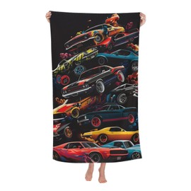 VANZEV Muscle Cars Beach Towel Vintage Sports Car Sand-Free Microfiber Bath Towel Ultra Soft Quick Dry Pool Towel Absorbent Towel Lightweight Towel for Outdoor Bathroom Swimming Decor 31inx51in