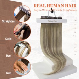 Sunny Hair Clip in Hair Extensions Human Hair Invisible Clip in Hair Extensions Real Human Hair Straight Hair Extensions for Women 16inch Cool Brown Balayage Light Brown Highlight Blonde