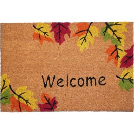 HomeRoots 17" X 29" Natural Red and Yellow Coir Leaves Welcome Outdoor Fall Door Mat