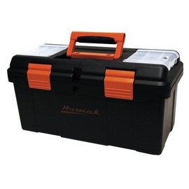 Homak 19-1/4-Inch Plastic Tool Box with Tray and Dividers, Black, BK00119005