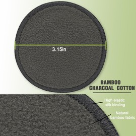 24 Reusable Washable Bamboo Charcoal Make-Up Pads with Laundry Bag. Sustainable alternative to cotton pads, perfect for facial cleansing. Also suitable as nursing pads.