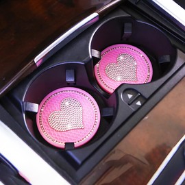 Pack of 4 70 mm Car Round Love Coasters, Bling Car Coasters, Car Drink Holder Insert, Non-Slip Car Coaster, Universal Car Drink Holder Coaster, Car Interior, Pink