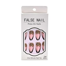 24Pcs French Tip Press on Nails, Black Leopard French Fake Nails, False Nails with Stick-on Nails for Women/Girl