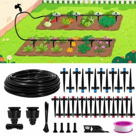 82FT Drip Irrigation System, 2025 Quick Connector Garden Irrigation System, Adjustable Nozzle, Garden Watering System with 1/4 '' Pipe, Garden, Vegetable, Greenhouse, Lawn Sprinkler