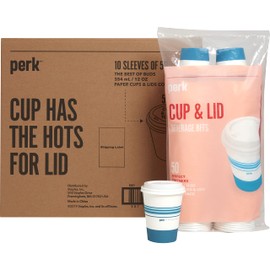 Perk Staples PK54365CT Paper Cup & Lid Combo, 12 Oz., White/Blue