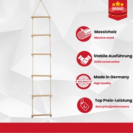 Emwe 22071 Sturdy Rope Ladder for Children Made of Wood with 6 Rungs 75 kg Load Capacity Quality Product