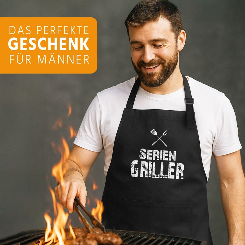 MoonWorks BBQ Apron for Men with Saying Serial Griller Cotton