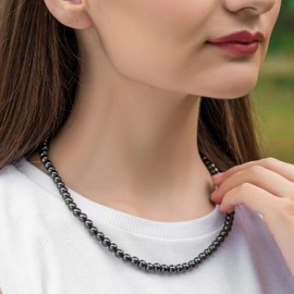 MagnetRX® Magnetic Hematite Necklace – Ultra Strength Magnetic Hematite Stones – Unisex Beaded Necklaces for Men and Women (6mm Round Beads)