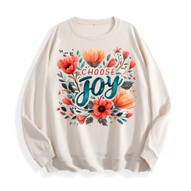 Choose Joy Floral Graphic Crewneck Sweatshirt, US Warehouse, 6 ColorsSize: M, Color: Light Gray