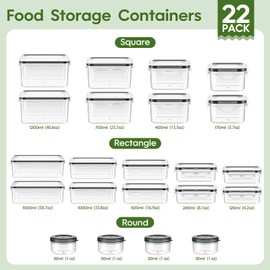 KEMETHY 44-Piece Food Storage Containers with Lids(22 Containers & 22 Lids), Plastic Food Containers for Pantry & Kitchen Storage and Organization, BPA-Free, Leak Proof, Reusable with Labels & Pen