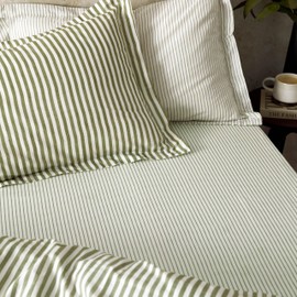 Yard Hebden Mélange Stripe Cotton Fitted Sheet - Super King - Olive Green
