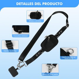Correa para Celular con Cartera Desmontable Desmontable: Cordón Ajustable para Cuello y Muñeca, Funda con Cremallera para Llaves Dinero Tarjetas, Ideal para Viajes Ciclismo y Uso Diario