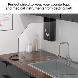 Sink Splash Guard Clear Acrylic with Easy Reach Cutaway Freestanding One Piece Protective Shield 23.5" x 4.5" x 18" Barrier for Kitchens Medical Offices and Labs By Marketing Holders