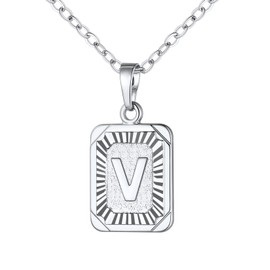 U7 A-Z 26 Letters Pendant Men Womens Platinum Plated Fashion Name Jewelry Square Initial V Necklace