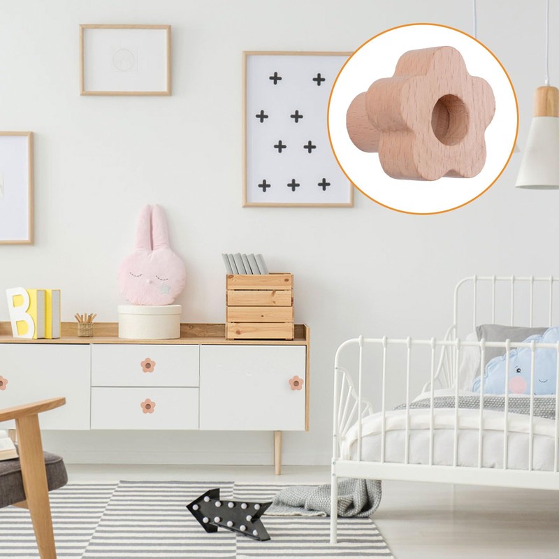 MOROBOR 6 x Wooden Flower Shaped Cabinet Knobs Handmade with