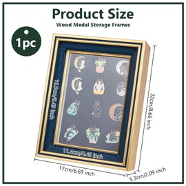 OLYCRAFT Pin Display Case, Badge Case, Medal Display Frame, Wooden Picture Frame, Pin Badge, Can Badge Storage Case, Display, Pin Frame, Storage Box, Dustproof, Scratch-Resistant, Blue, 6.7 x 2.1 x