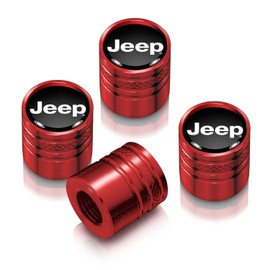 iPick Image for Jeep in Black on Red Aluminum Cylinder-Style Tire Valve Stem Caps