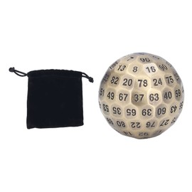 100 Sides Polyhedral Number Dice Metal 5cm Diameter Easy to Read with Velvet Bag for Over 14 Years Old Brass Color