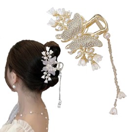 HAPVITAL Hair Clip, Hair Clip, Large, Tightly Rolled, Large Body, Clip, Hair Clip, Hair Accessory, Popular, Korean Style, Cute, Simple, Stylish, Office, Women's, Gift (White Butterfly)