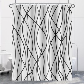 Uiiooazy White Black Striped Shower Curtain for Bathroom 72"x72", Geometric Modern Shower Curtain Set with Hooks 72 Inches Long Boho Fabric Waterproof Hotel Bath Accessories Machine Washable