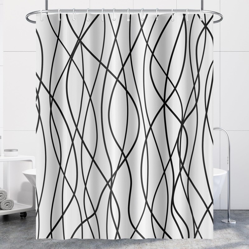 Uiiooazy White Black Striped Shower Curtain for Bathroom 72"x72", Geometric