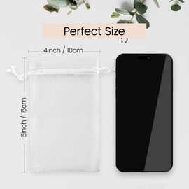 Meowoo 100PCS White Organza Bags, 4x6in Small Mesh Bags Drawstring, Mesh Gift Bags Drawstring for Jewelry, Candy, Christmas, Sachets, Festivals, Bathroom Soaps, Makeup Organza, Wrapping Supplies