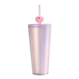 Glitter Water Bottle Double Wall Bling Water Bottle with Straw Heart Shaped Large Capacity Water Cup with Lid Wide Mouth Shimmering Paper