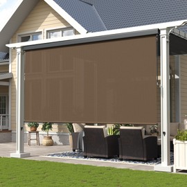 VICLLAX Premium Outdoor Roller Shade Solar Fabric, Exterior Roller Shade for Porch Patio Balcony, Patio Shade Blind with Crank Aluminum Protective Valance(4' W X 8' L), Mocha