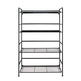 Flipshelf Folding Metal Bookcase-Small Space Solution-No Assembly-Home, Kitchen, Bathroom and Office Black, 4 Shelves, Wide