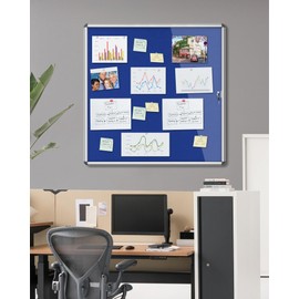 Mifuro 38"x38" Enclosed Bulletin Board, Lockable Weather-Resistant Aluminum Cork Noticeboard for School & Office, Silver Frame w/Blue Flet
