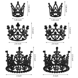 Moxweyeni 6 decoraciones de corona para tartas con perlas artificiales de diamantes de imitación para decoración de cumpleaños, boda, fiesta de baby shower (negro)