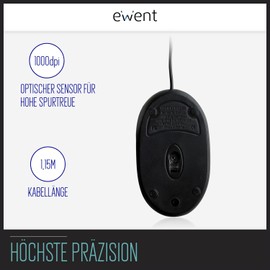 Ewent ew3174 Mini Optical Mouse, 1000dpi, 1.15 M Cable