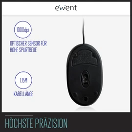 Ewent ew3174 Mini Optical Mouse, 1000dpi, 1.15 M Cable