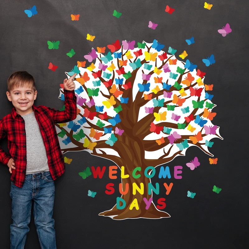 128 Pcs Butterfly Tree Bulletin Board Decorations Spring Classroom Bulletin