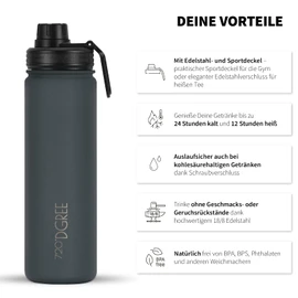 720°DGREE Stainless Steel Children's Drinking Bottle, 530 ml, Leak-Proof, for Carbonated Drinks, BPA-Free, Thermos Flask, Insulated Flask with Screw Cap for School, Sports, Bicycle + Free Sports Lid