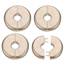 HARFINGTON 4pcs Wall Split Flange 11mm/0.4" Self-Adhesive Plumbing Cover Plates ABS Plastic Round Escutcheon Plate Buckle Design for Water Pipe Bathroom Kitchen Decoration, Gold Tone