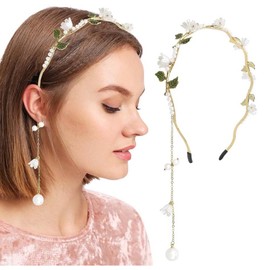 LINXI Flower Headband Pearl Butterfly Headband Crystal Tassel Headband Vintage Headwear Bridal Wedding Hair Accessories for Women Girls (style 1, M)