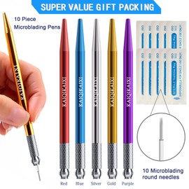 Microblading Pens 10 Piece Light Manual Tattoo Eyebrow Pens For Permanent Makeup Supplies Durable Aluminum Pen With Lock-Pin Tech 10Pcs Tattoo Microblading Pen