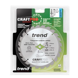 Trend Craft Pro 190mm Diameter Wormdrive Circular Sawblade - CSB/19024TW; 190mm; Bore 5/8" ploygone Knock Out; 24 Teeth; Triple Pack
