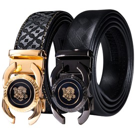 Barry.Wang Mens Belt Leather 2pack,Slide Ratchet Belt Buckle Dress Casual Gift Adjustable,Trim to Fit