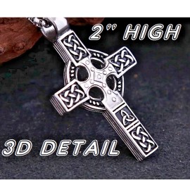 Fashion Jewelry Big CROSS CELTIC KNOT IRISH FAITH PRAY Pendant On 26" 925 plate Silver chain men