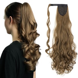 Cybelleza Clip-In Ponytail Extensions, Ponytail Hairpiece, Hair Extensions Like Real Hair, Braid Extension, 60 cm, 130 g, Wavy Curly, Straight Hair Thickening for Women (Golden Brown)