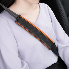 Zpana Car Seat Belt Cover, 2PCS Carbon Fiber Leather Vehicle Strap Harness Pad to Protect Your Neck and Shoulder, Auto Interior Seatbelt Protection Cushion Accessories, Universal Fit (Black/Orange)