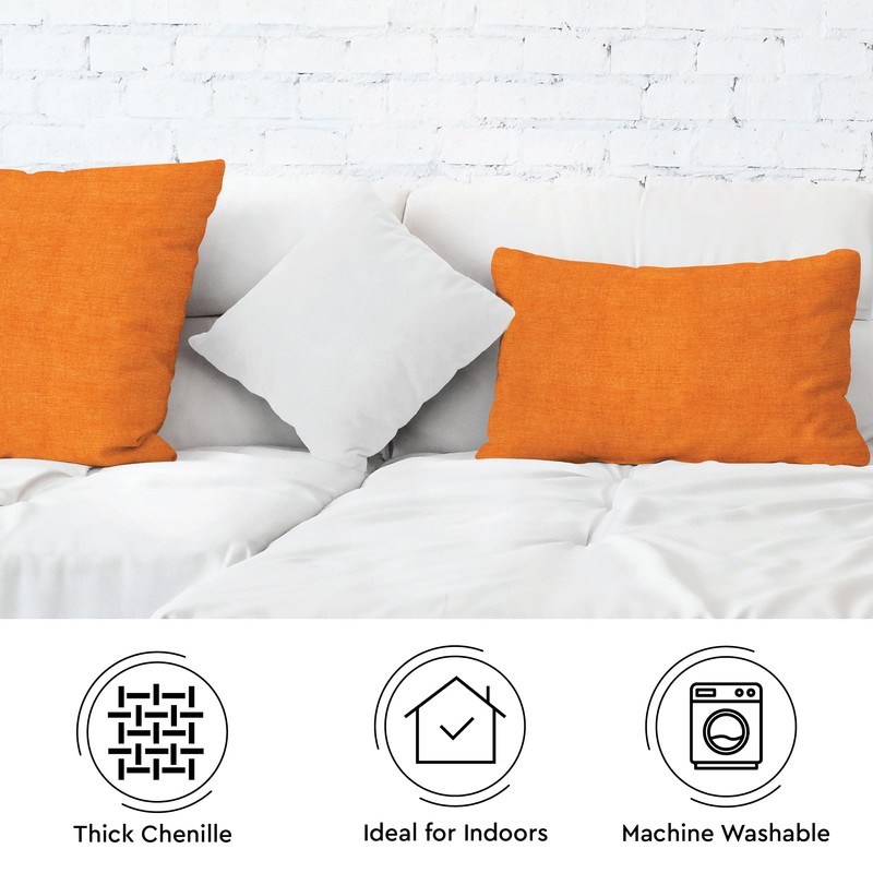 Encasa Chenille Cushion Covers Set of 2 | Orange -