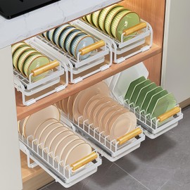 Pull-Out Double/Single Tier Dish Rack for Cupboard, Slide Out Dish Drying Rack for Kitchen Cabinets, Pull Out Drawer for Kitchen Under Sink Organizer (Double Tier Dish Rack)
