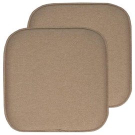 Jacquard Cover Memory Foam Square Non-Slip Indoor Outdoor Patio Chair Cushions Set of 2 | Taupe Tan Beige Color All Weather Dining Lounge Thick Soft Comfortable Fade UV Water Proof 16" X 16"