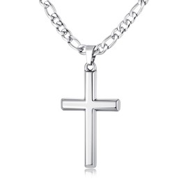 FANCH Cross Necklace for Men Women 5mm Strong Diamond-Cut Stainless Steel Figaro Link Curb Cross Chain with Beveled Edge Cross Pendant Crucifix Pendant Necklace Jewelry 46CM
