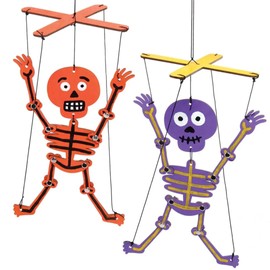 Baker Ross AX245 Skeleton Wooden Puppet Craft Kits - Pack of 3, Childrens Woodcraft Painting, Make Your Own, Crafts for Kids